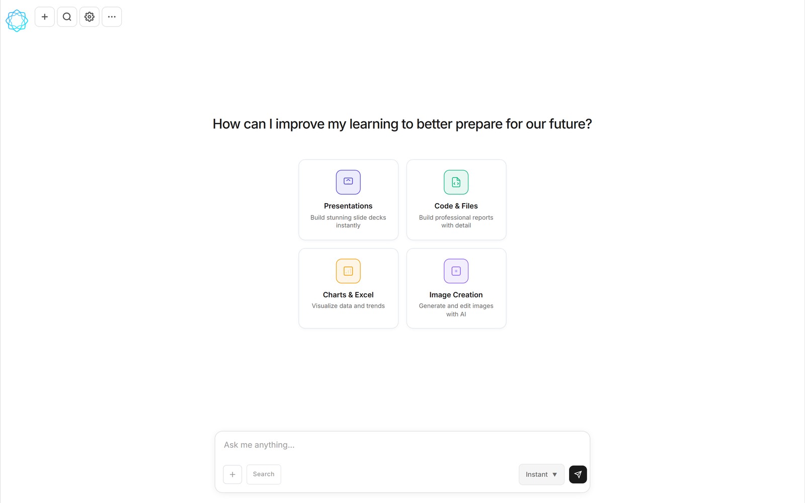 The MicroLearnerAI chat home screen, where a new conversation starts